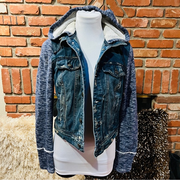 FREE PEOPLE Distressed Sweater Jean Jacket - Picture 1 of 11